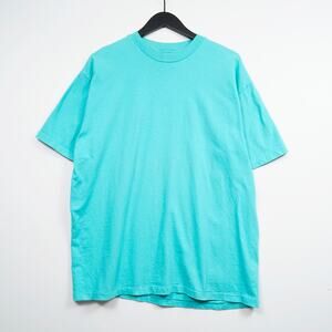 Vintage Hanes Beefy-T Teal Blank Tee USA Made XL Distressed Fade